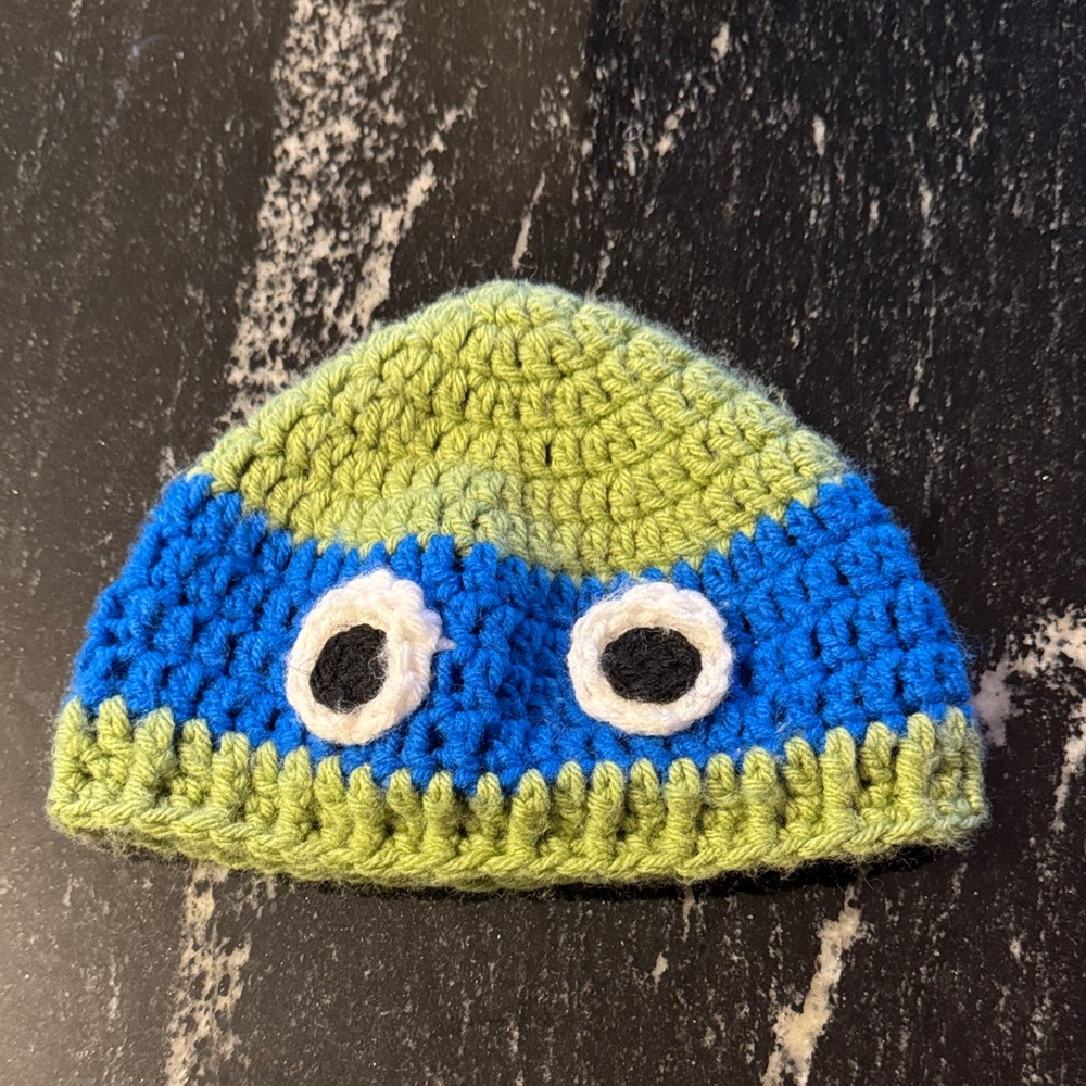 Green and Blue Leonardo Ninja Turtles Crochet Beanie